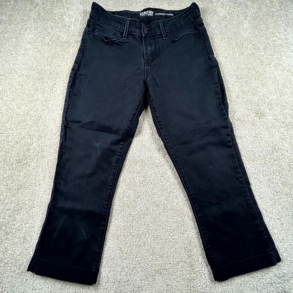 Signature Levi Strauss & Co. Modern Capri Jeans Women 28 Black Travel Cuffed Hem